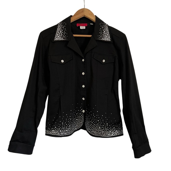 Black Studded Rhinestone Women's Jacket Large - Picture 1 of 5